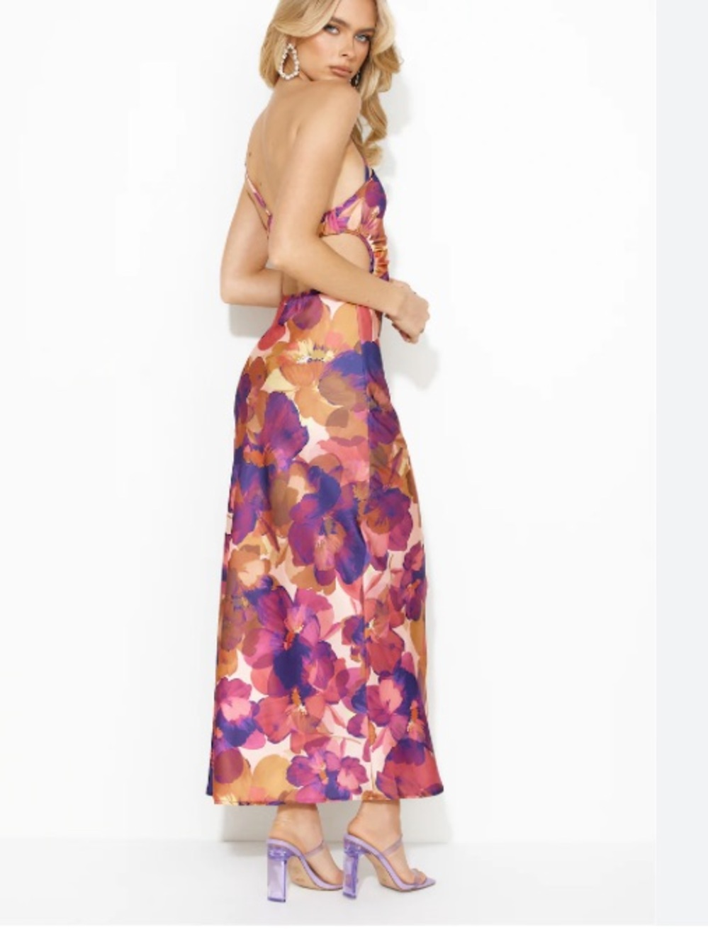 Hello Molly Floral Backless Satin Slip maxi Dress size US 4